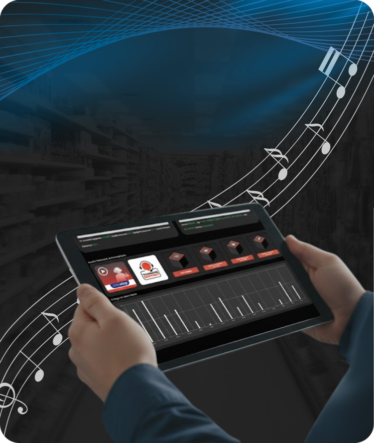 Tablet interface showcasing intelligent audio controls